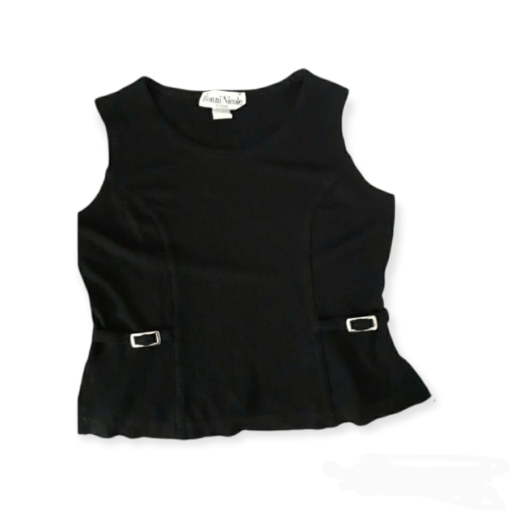 Womens sz 6 Black silver Buckle slit sides Ronnie nicole top Ladies shirt - Picture 1 of 8